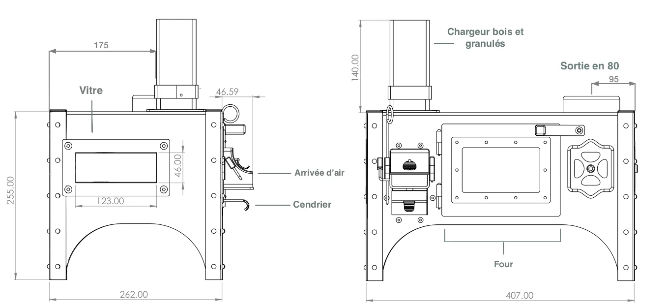 Plan technique du poêle Titoo